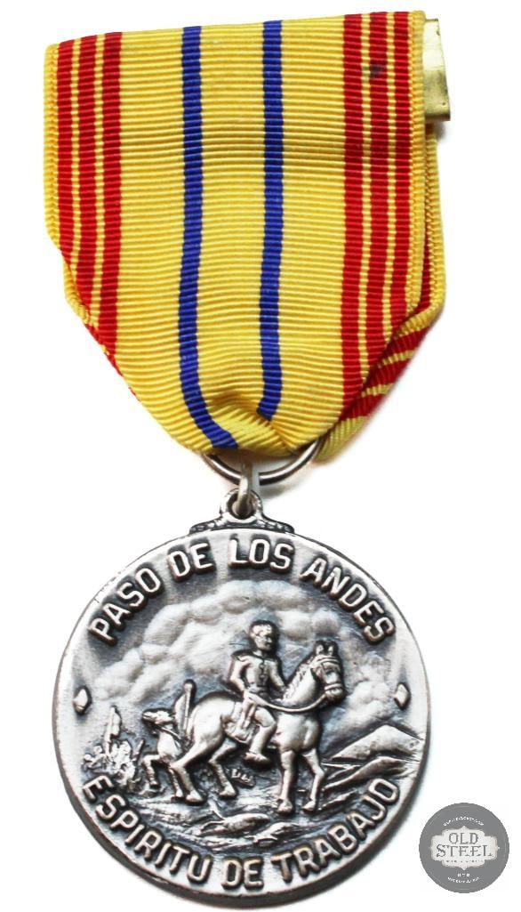 Venezuelan Medalla Paso de los Andes Medal: Venezuelan Medalla Paso de los Andes Medal commemorating the historic crossing of the Andes. THIS ITEM IS AS PICTURED WITH NO FURTHER ATTACHMENTS. ALL SALES ARE FINAL. PLEASE REFER TO THE