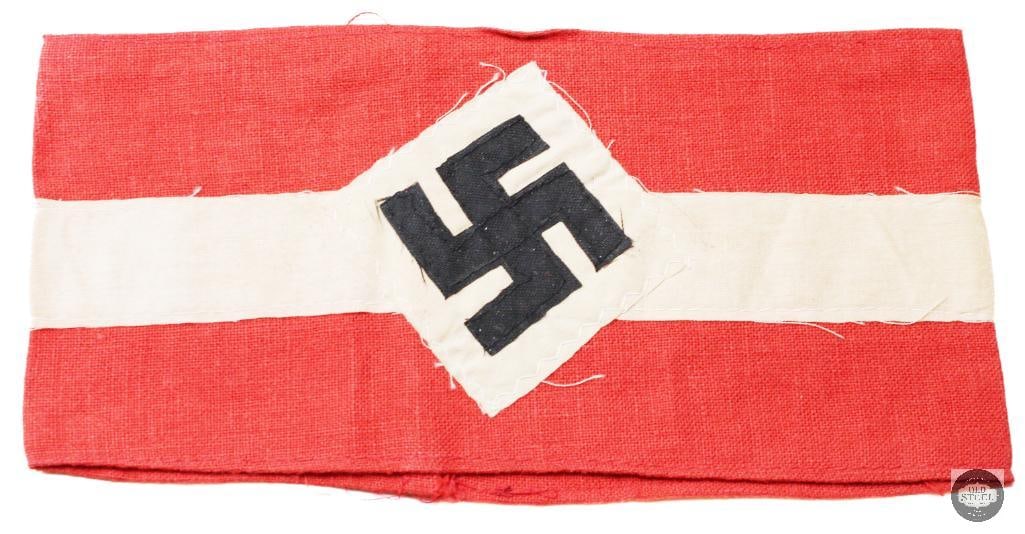 Original WWII Hitler Youth Armband with Issue Stamp: This armband is an original uniform insignia associated with the Hitler Youth (Hitlerjugend), the state-sponsored youth organization in Germany during the National Socialist period (19331945).