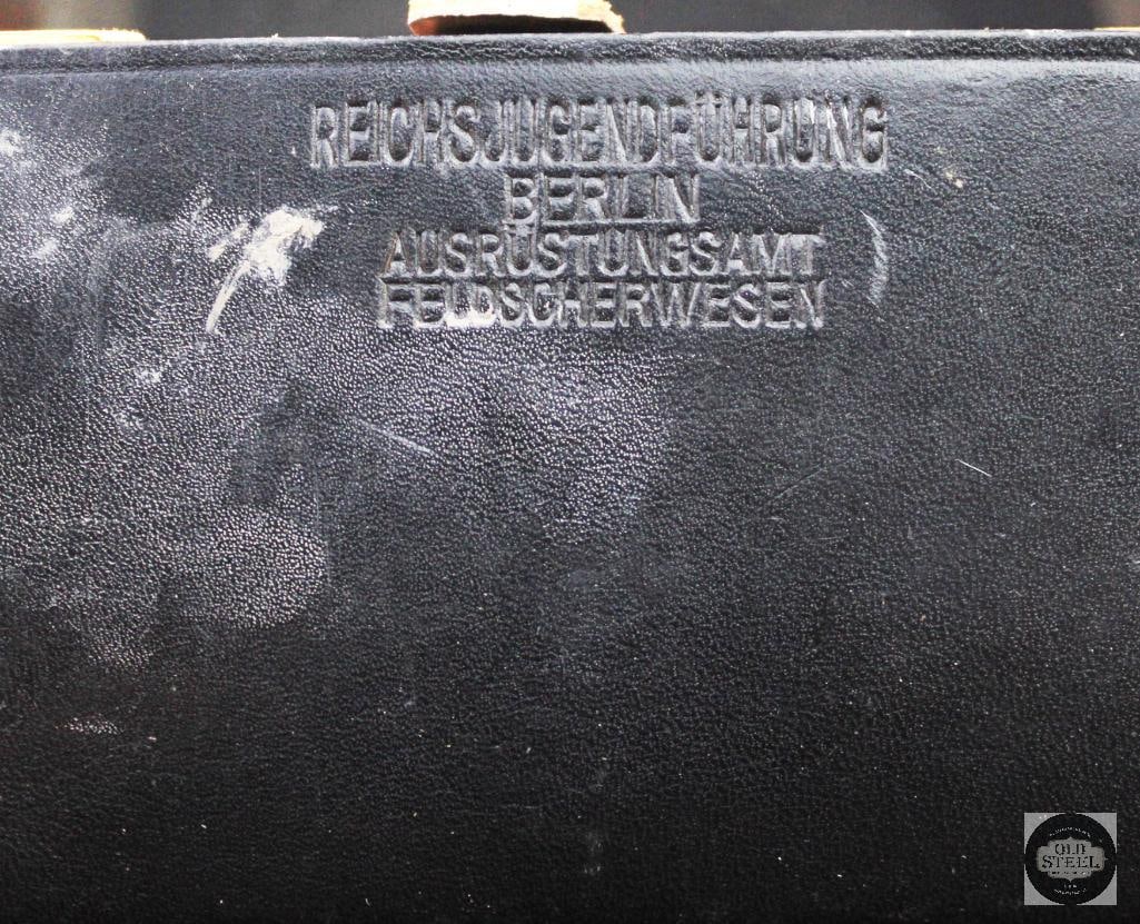 Original WWII Hitler Youth Black Leather Medical Pouch - 2