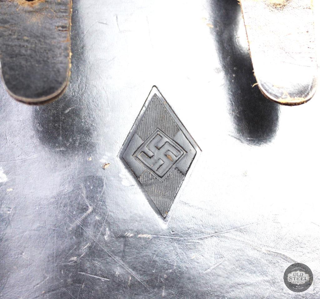 Original WWII Hitler Youth Black Leather Medical Pouch - 3