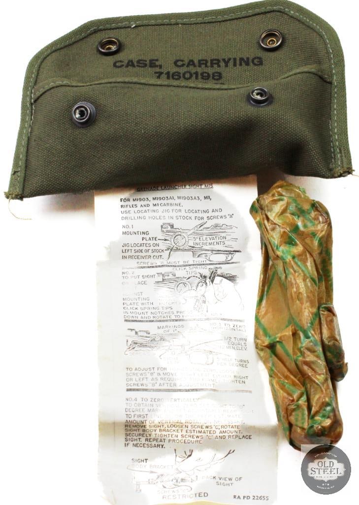 U.S. M1 Carbine Grenade Launcher Sight Kit w/ Pouch & Instructions NOS - 2