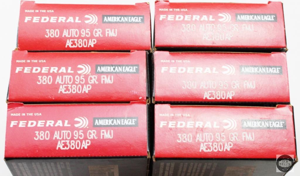 6 Boxes Federal American Eagle 380 AUTO 95gr FMJ Ammunition - 300rds - 2