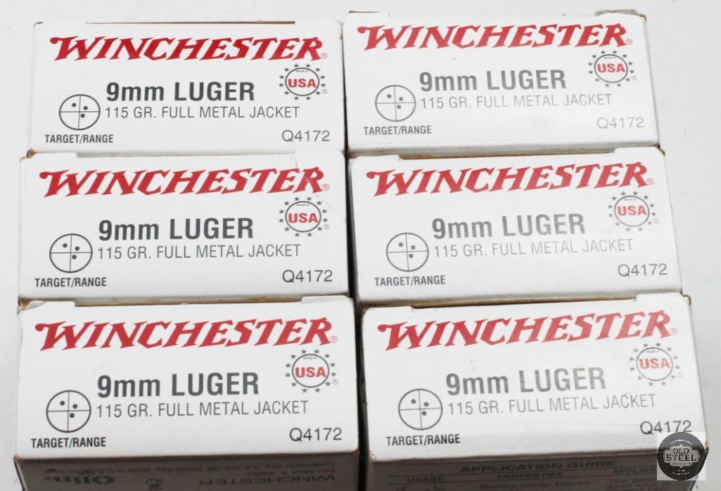 6 Boxes Winchester 9mm Luger 115gr FMJ Ammunition - 300rds - 2
