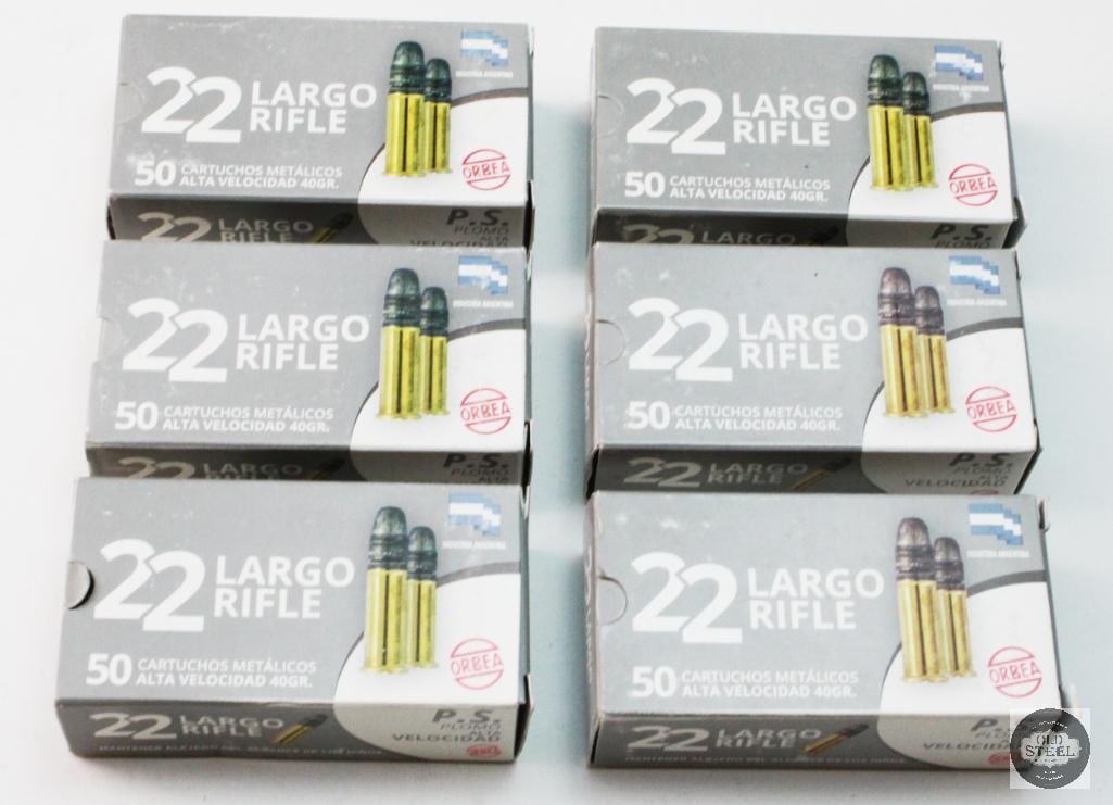 6 Boxes Orbea 22LR Ammunition - 300rds: 6 Boxes Orbea 22LR Ammunition - 300rds THIS ITEM IS AS PICTURED WITH NO FURTHER ATTACHMENTS. ALL SALES ARE FINAL. PLEASE REFER TO THE AUCTION DESCRIPTION, LOT #1 DESCRIPTION AND TERMS OF