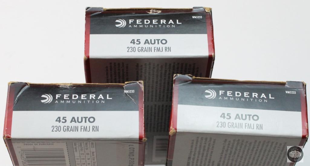 3 Boxes Federal 45 AUTO 230gr FMJ RN Ammunition - 150rds - 5