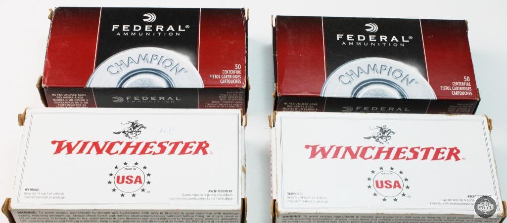 4 Boxes 45 AUTO 230gr Ammunition - 200rds: Federal 230gr FMJ - 100rds Winchester 230gr JHP Personal Protection - 100rds THIS ITEM IS AS PICTURED WITH NO FURTHER ATTACHMENTS. ALL SALES ARE FINAL. PLEASE REFER TO THE AUCTION DESCRIPTION,