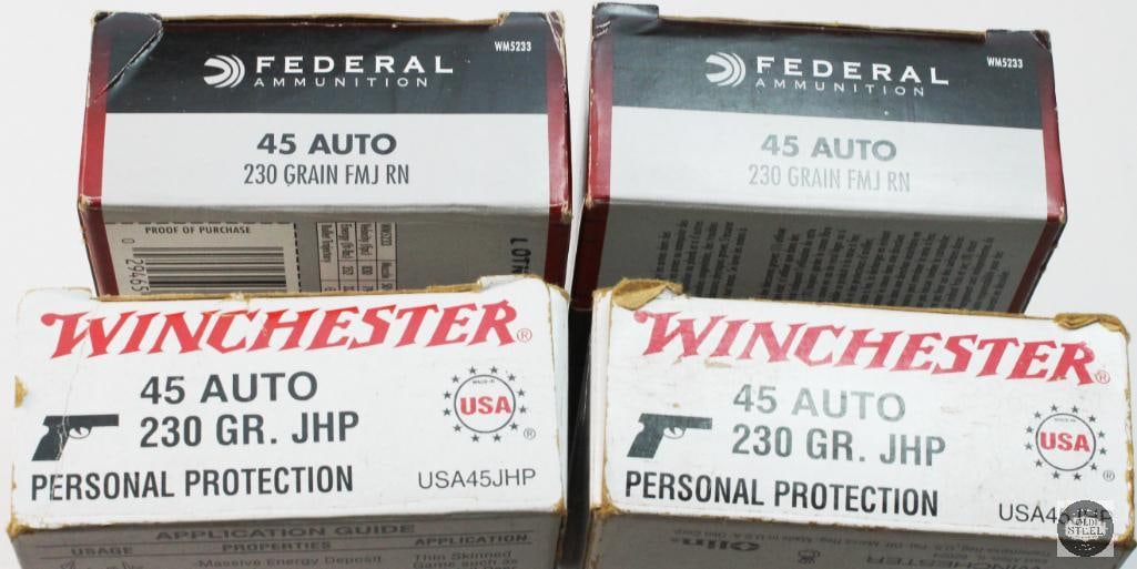 4 Boxes 45 AUTO 230gr Ammunition - 200rds - 4