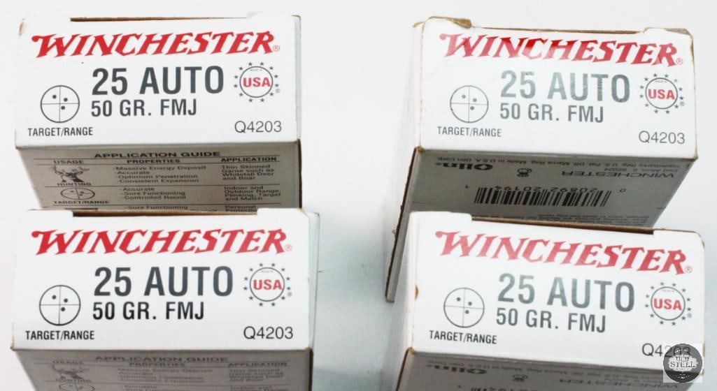 4 Boxes Winchester 25 AUTO 50gr FMJ Ammunition - 199rds - 5