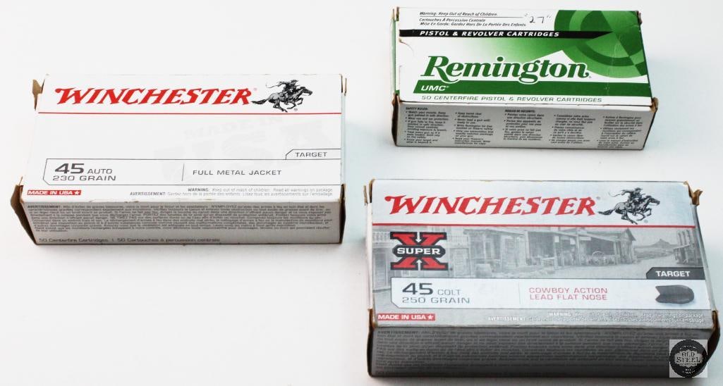 3 Boxes 45 Caliber Ammunition - 50rds 45 COLT - 75rds 45 AUTO - 2