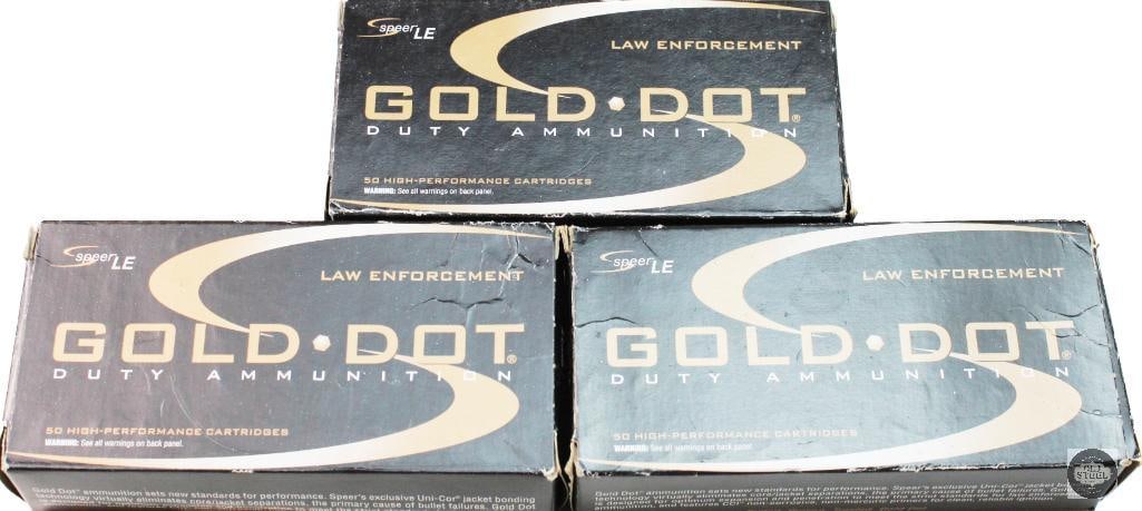3 Boxes Speer Gold Dot 40 S&W 165gr GDHP Ammunition - 150rds: 3 Boxes Speer Gold Dot 40 S&W 165gr GDHP Ammunition - 150rds THIS ITEM IS AS PICTURED WITH NO FURTHER ATTACHMENTS. ALL SALES ARE FINAL. PLEASE REFER TO THE AUCTION DESCRIPTION, LOT