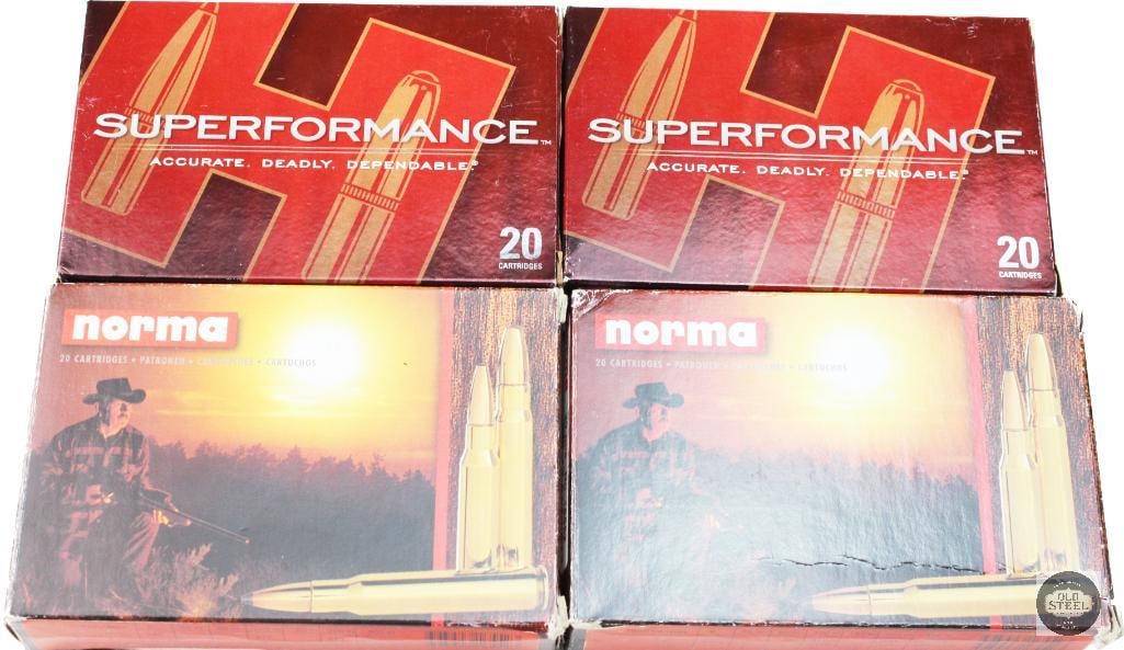 4 Boxes 6.5x55 Ammunition - Norma, Hornady - 80rds: 2 boxes Hornady Superformance 6.5x55 140gr SST - 40rds 2 boxes Norma 6.5x55 156gr SP Alaska - 40rds THIS ITEM IS AS PICTURED WITH NO FURTHER ATTACHMENTS. ALL SALES ARE FINAL. PLEASE REFER TO