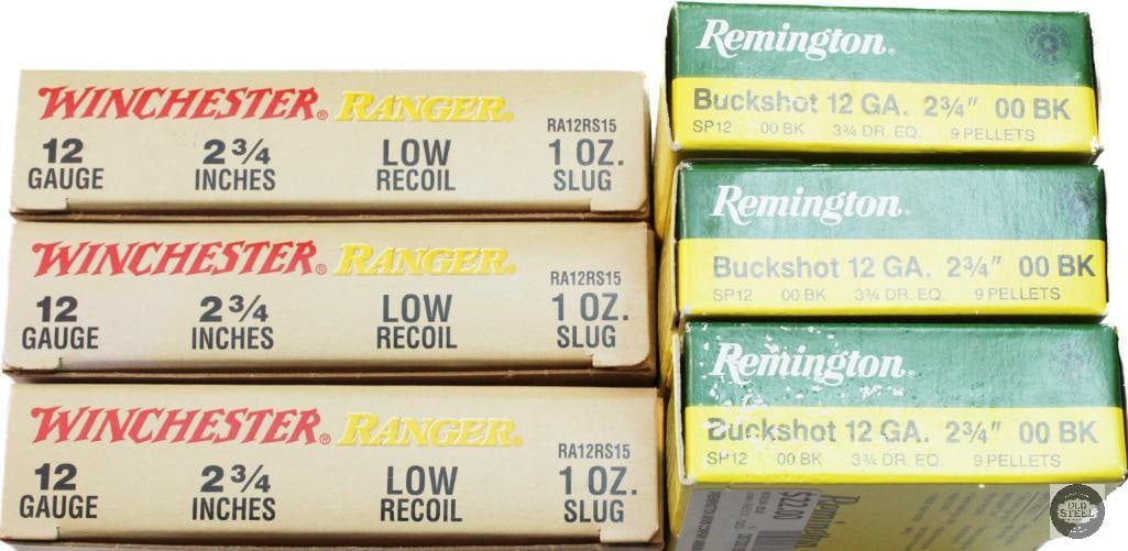 6 Boxes 12ga 00 Buck and 1oz Slug Ammunition - 30rds - Winchester and Remington - 2