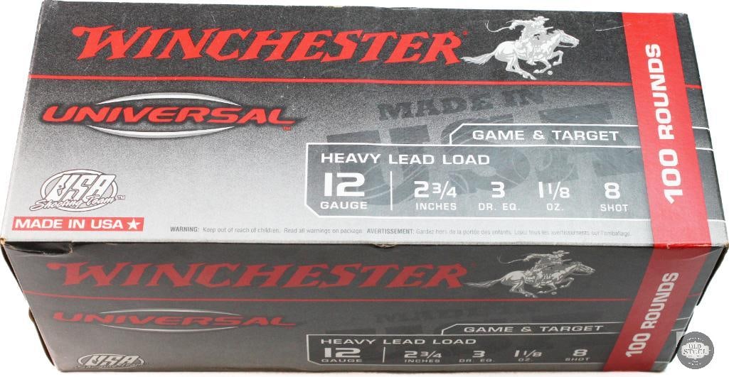 100rd Slab of Winchester Universal 12ga No. 8 Shot 2-3/4in Shotshell Ammunition: 100rd Slab of Winchester Universal 12ga No. 8 Shot 2-3/4in Shotshell Ammunition THIS ITEM IS AS PICTURED WITH NO FURTHER ATTACHMENTS. ALL SALES ARE FI