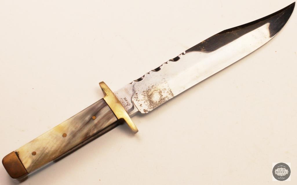 R. Middleton Sheffield England Fixed Blade Knife 8 Horn Handle Brass Guard - 3