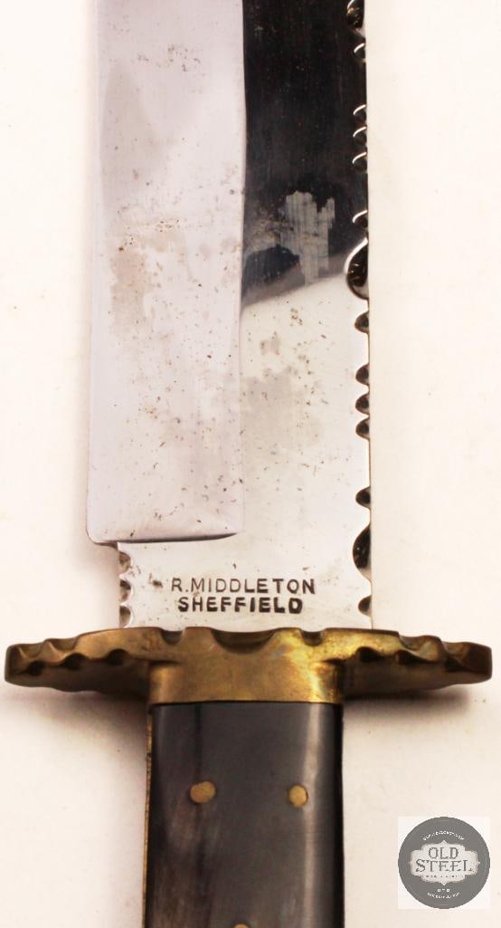 R. Middleton Sheffield England Bowie Knife 9.5 Blade Bone Handle w/ Sheath - 4