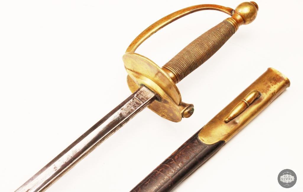 Original U.S. ADK 1864 Civil War Era Musicians Sword w/ Scabbard: Original U.S. ADK 1864 Civil War era musicians sword complete with its scabbard. The sword features the straight blade profile and brass hilt associated with Civil War period musician and presentation