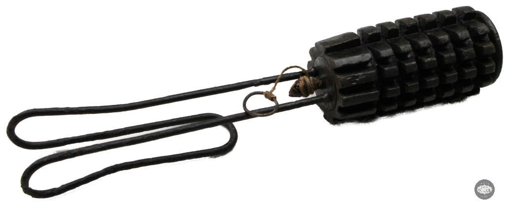 M15 "Zeitzunder" Rohrhandgranate Inert Grenade: This is an original World War I Austro-Hungarian M15 "Zeitzunder" Rohrhandgranate, also known as a "Corn" hand grenade due to its heavily segmented, cast-iron body. It features a distinctive wire