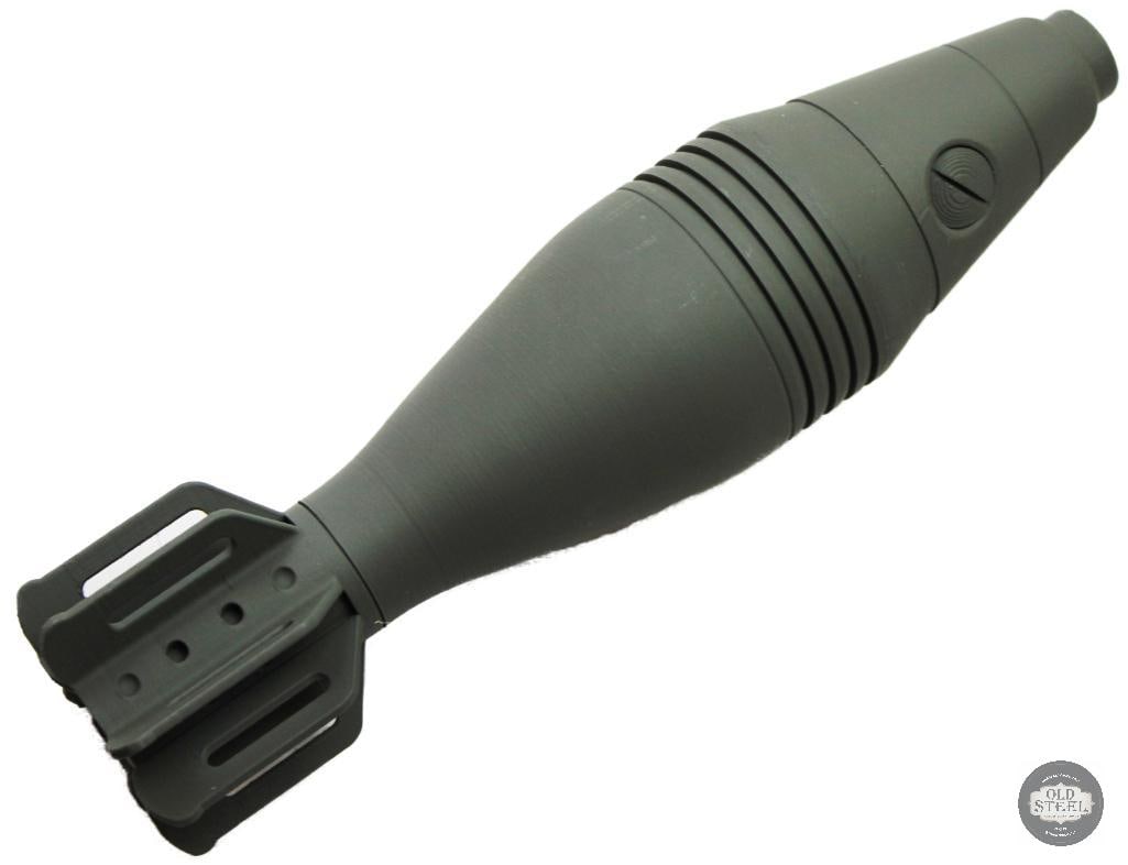 Replica of a U.S. WW2 60mm M49A2 Mortar Round: This is a non-functional, resin replica of a U.S. WW2 60mm M49A2 mortar round . The item is designed for display or training and cannot be converted into a destructive device. It features a cast grey