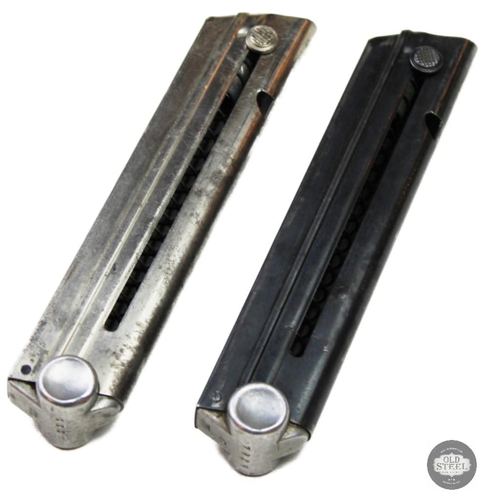 P.08 Luger magazines from WWII Germany: P.08 Luger magazines from WWII Germany. Later production aluminum baseplates that have been serialized. complete assemblies. THIS ITEM IS AS PIC