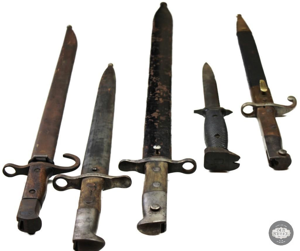 Bundle of five military bayonets and fighting knives US Japanese Swiss Argentine (1 of 8)