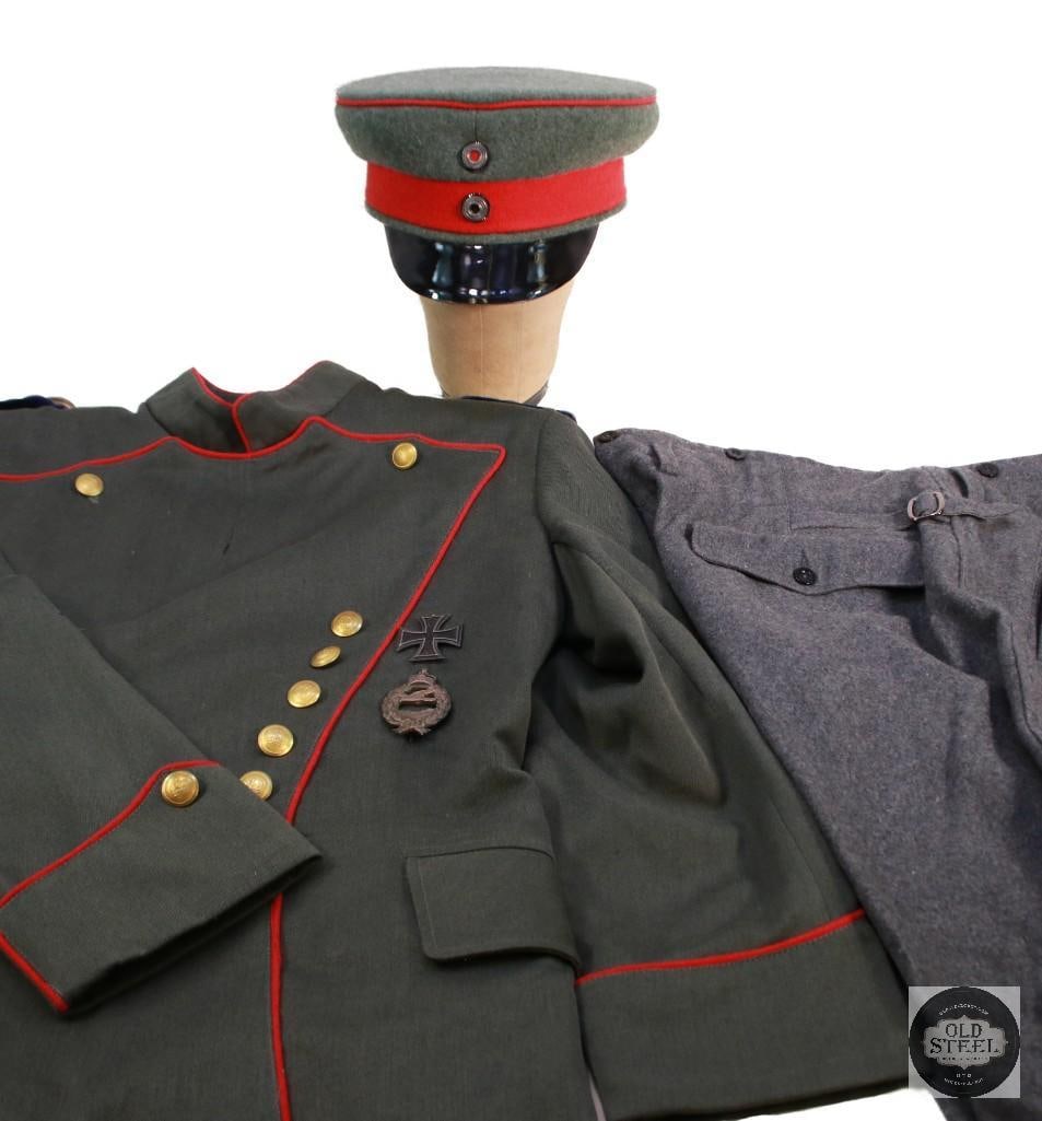 German Imperial WWI Uhlan Officer Uniform Set Reenactor Outfit: Up for auction is a World War I German Imperial Uhlan officer reenactor's kit consisting of a modern reproduction German Imperial Uhlan officer uniform jacket, matching hat, trousers, and
