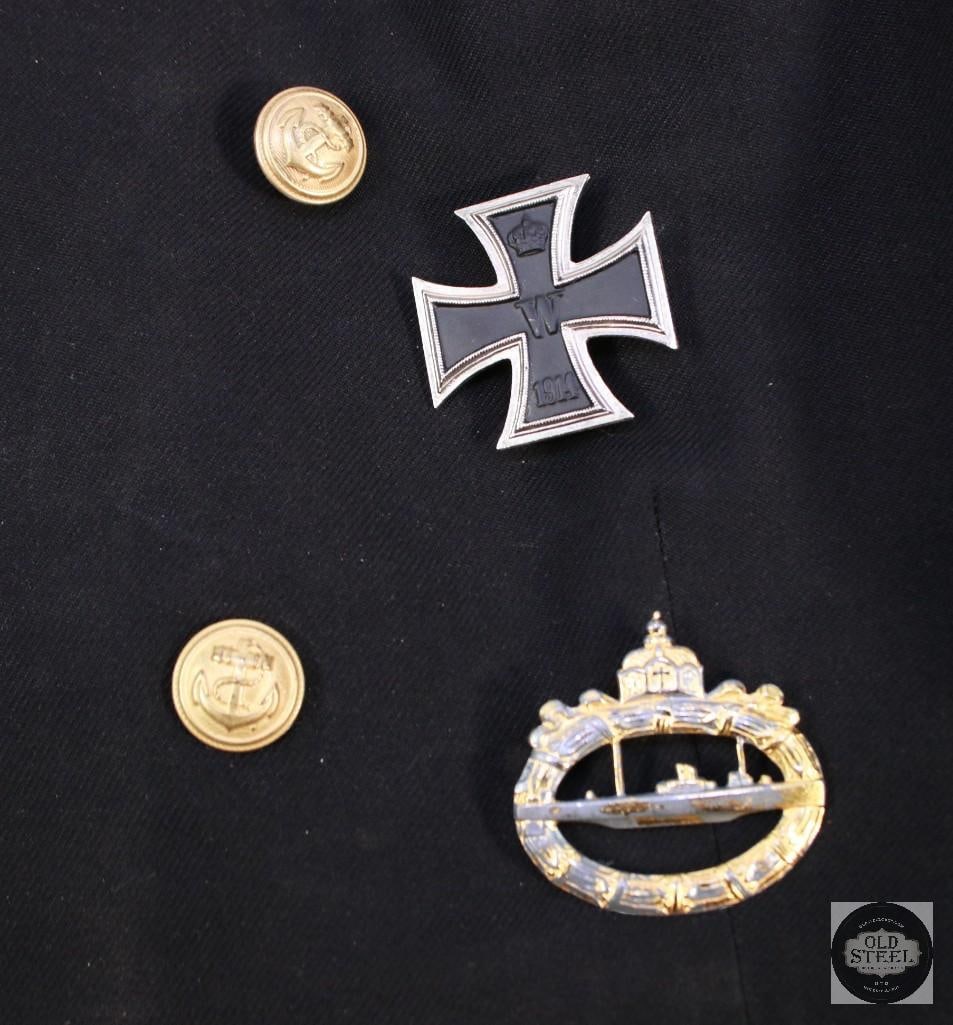 German WWI Reenactor Imperial Navy Jacket With Medals, Hat and Binoculars - 13