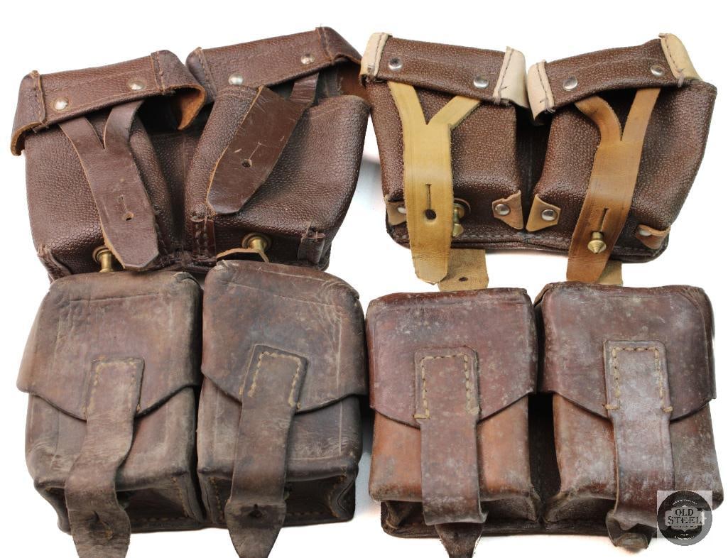 Lot of Soviet and Yugoslavian ammo pouches.: Lot of Soviet and Yugoslavian ammo pouches. These are vintage Soviet Russian Mosin Nagant ammo pouches made of leather. They feature a dual-cell design typically used to hold cartridges for the
