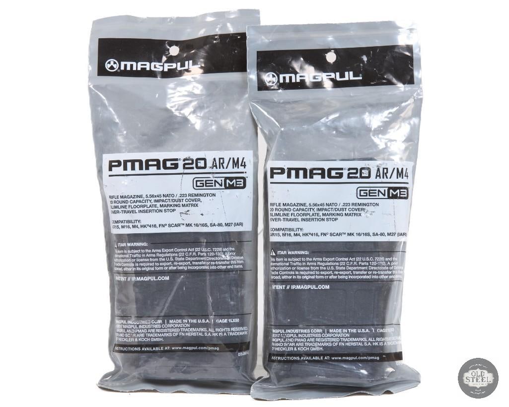 Lot of 2 NIB Magpul PMAG 20 5.56 20rd Magazines - AR15 M4 M16: Lot of 2 NIB Magpul PMAG 20 5.56 20rd Magazines - AR15 M4 M16 THIS ITEM IS AS PICTURED WITH NO FURTHER ATTACHMENTS. ALL SALES ARE FINAL. PLEASE REFER TO THE AUCTION DESCRIPTION, LOT