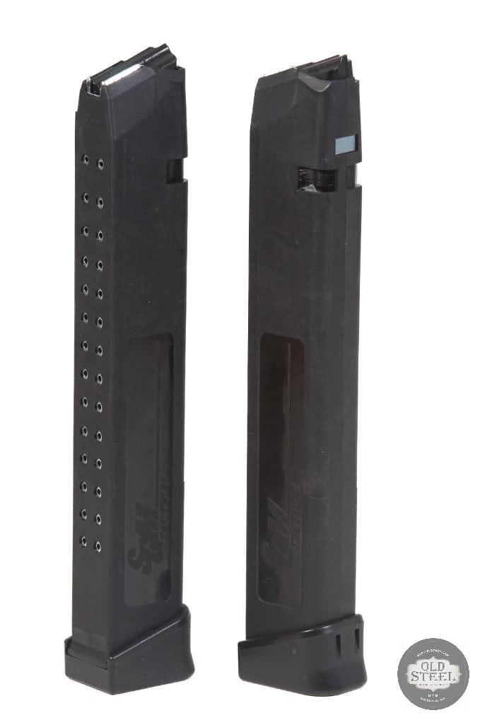 Lot of 2 30rd Glock Magazines by SHK - 9mm Luger: Lot of 2 30rd Glock Magazines by SHK - 9mm Luger THIS ITEM IS AS PICTURED WITH NO FURTHER ATTACHMENTS. ALL SALES ARE FINAL. PLEASE REFER TO THE AUCTIO