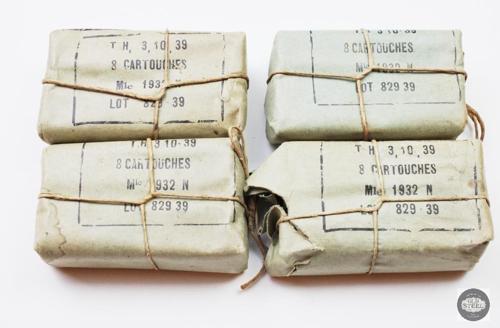 4 Packs French 8mm Label WWII Ammunition - 32rds: 4 Packs French 8mm Label WWII Ammunition - 32rds THIS ITEM IS AS PICTURED WITH NO FURTHER ATTACHMENTS. ALL SALES ARE FINAL. PLEASE REFER TO THE AUCTION DESCRIPTION, LOT #1 DESCRIPTION AND