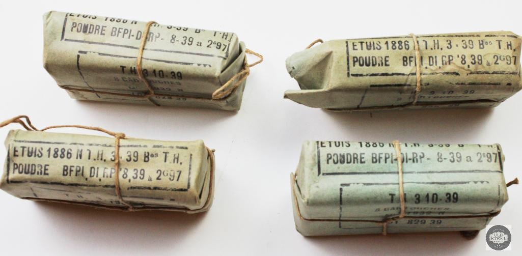 4 Packs French 8mm Label WWII Ammunition - 32rds - 2