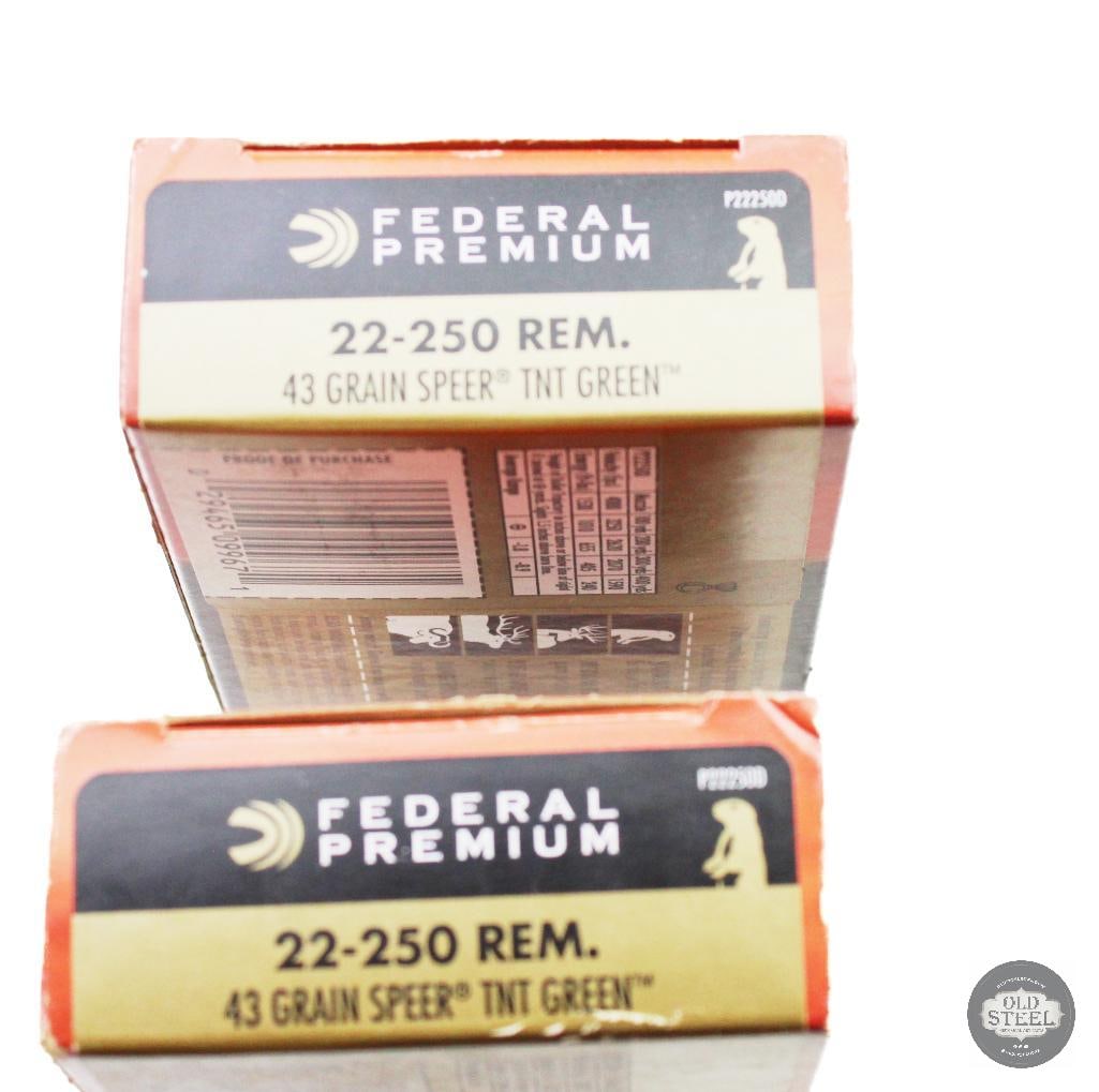 2 Boxes Federal 22-250 REM 43gr Speer TNT Green Ammunition - 39rds - 2