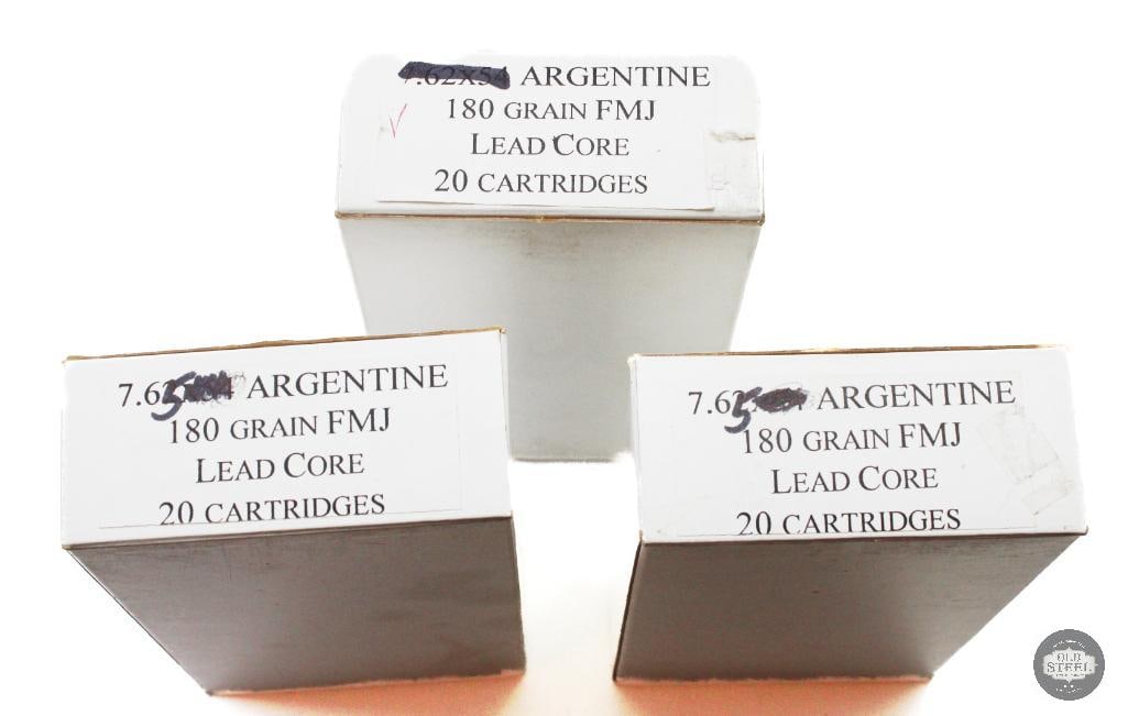 3 Boxes 7.65 Argentine Mauser 180gr FMJ Ammunition - 60rds - 2