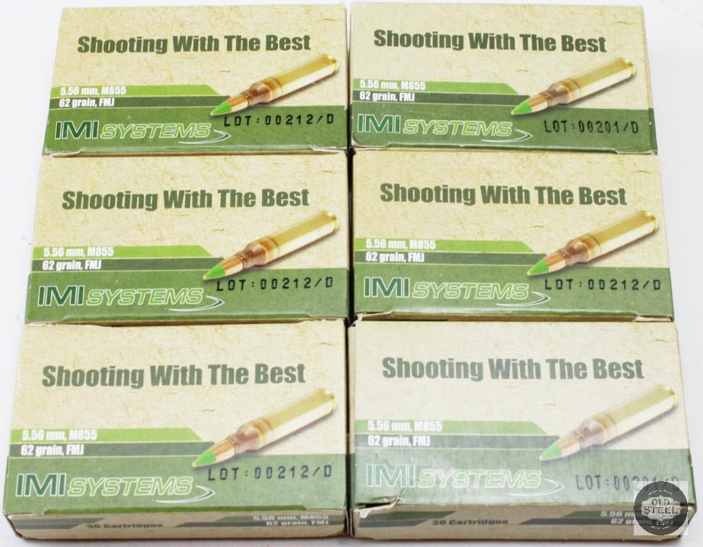 6 Boxes IMI 5.56 NATO 62g FMJ Ammunition - 180rds: 6 Boxes IMI 5.56 NATO 62g FMJ Ammunition - 180rds THIS ITEM IS AS PICTURED WITH NO FURTHER ATTACHMENTS. ALL SALES ARE FINAL. PLEASE REFER TO THE AUCTION DESCRIPTION, LOT #1 DESCRIPTION