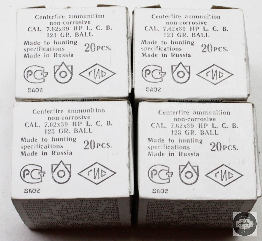 4 Boxes Russian 7.62x39 123gr HP L.C.B. Ammunition - 80rds - 3