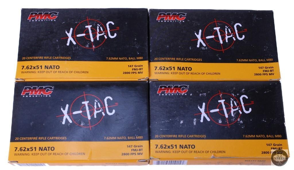 80 rounds of PMC X-TAC 7.62x51 NATO, 147 grain: One lot of 80 rounds of PMC X-TAC 7.62x51 NATO, 147 grain THIS ITEM IS AS PICTURED WITH NO FURTHER ATTACHMENTS. ALL SALES ARE FINAL. PLEASE REFER TO THE AUCTION DESCRIPTION, LOT