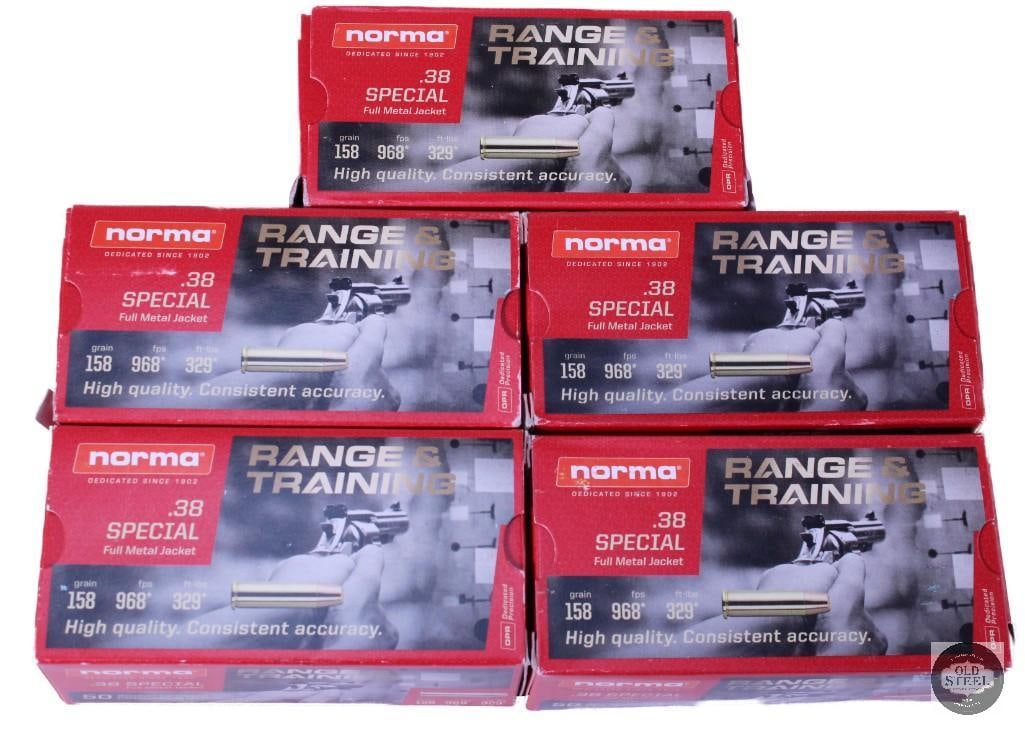 250 rounds of Norma .38 Special, 158 grain: One lot of 250 rounds of Norma .38 Special, 158 grain THIS ITEM IS AS PICTURED WITH NO FURTHER ATTACHMENTS. ALL SALES ARE FINAL. PLEASE REFER TO THE A