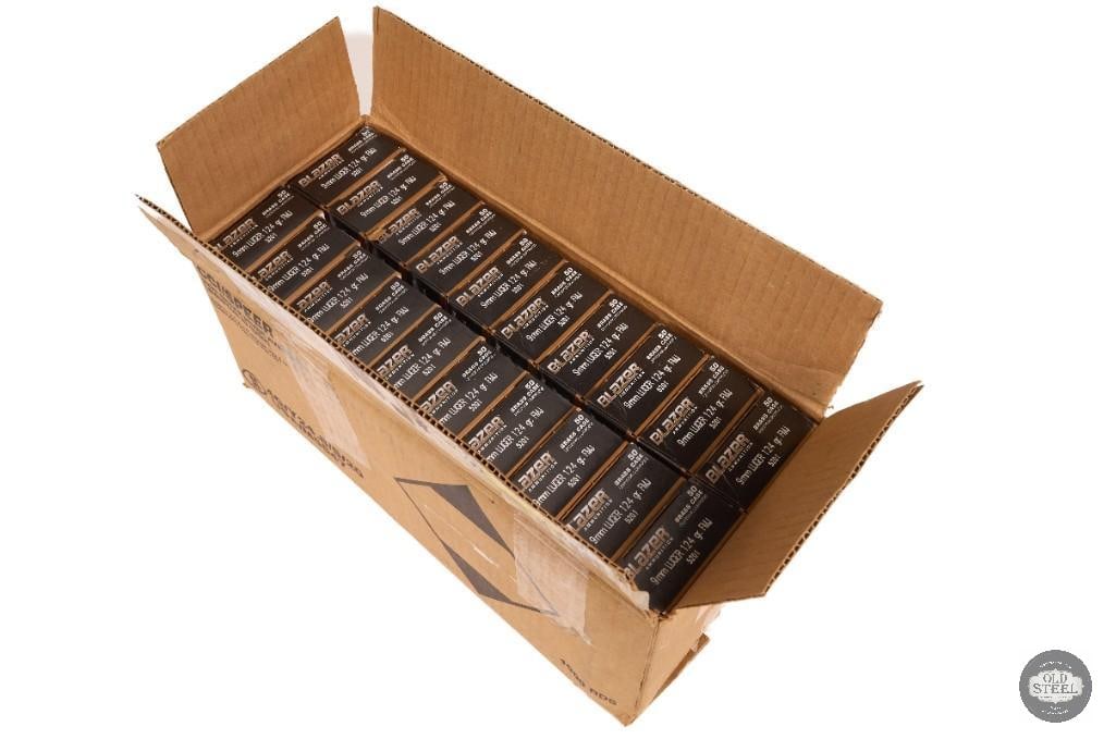 1000 rounds of Blazer 9mm Luger, 124 grain: One lot of 1000 rounds of Blazer 9mm Luger, 124 grain THIS ITEM IS AS PICTURED WITH NO FURTHER ATTACHMENTS. ALL SALES ARE FINAL. PLEASE REFER TO THE A