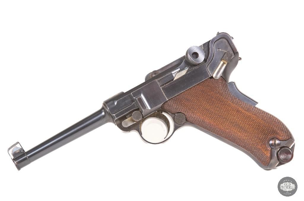 Rare US Trials 1900 DWM American Eagle Luger .30 w/ Matching Numbers & Rare H. Luthy Muzzle Cover - 3