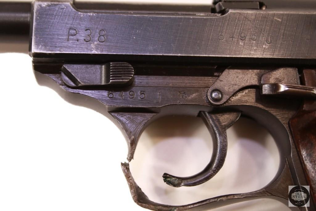 Battle-Damaged AC44 Walther P38 9mm w/ Capture Papers Copy, 1944 Holster & Matching Parts - 7