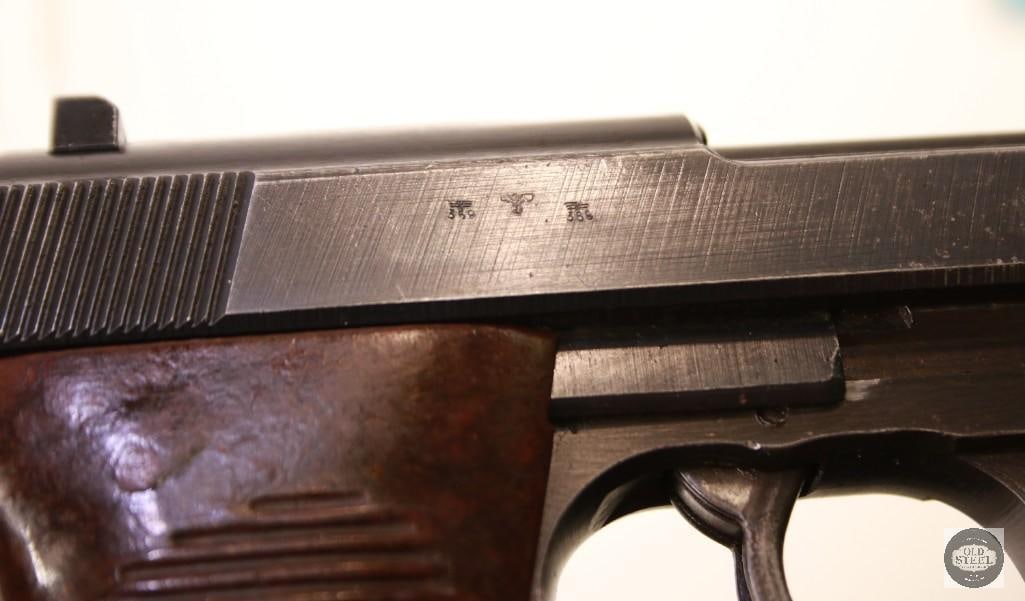 Battle-Damaged AC44 Walther P38 9mm w/ Capture Papers Copy, 1944 Holster & Matching Parts - 9