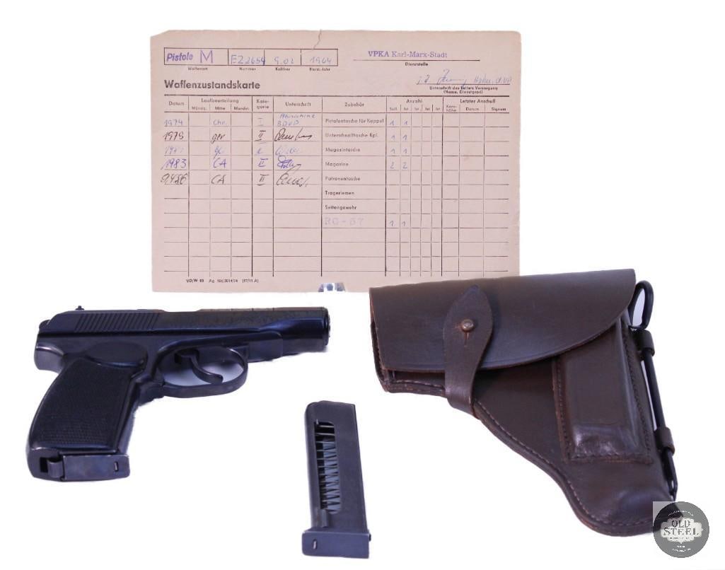 East German Ernst Thalmann Makarov PM 1964 w/ Matching Papers, Holster & Matching Magazine: Offered in this lot is a highly desirable East German Makarov PM manufactured in 1964 at the famed Ernst Thalmann factory, one of the most sought-after variants of the Makarov pistol ever produced.