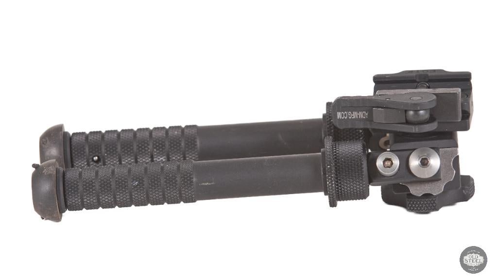 Atlas Bipod w/ ADM QD Mount 4.8"9.1" Great Condition: Atlas bipod equipped with an ADM (American Defense Manufacturing) quick-detach mount, adjustable from approximately 4.8 inches to 9.1 inches in height. The bipod is in great condition with minimal