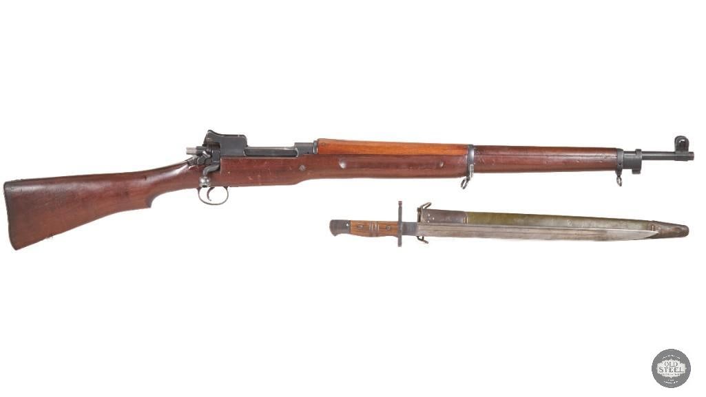 Remington Model of 1917 Rifle w/ Remington 1917 Bayonet: Up for auction is a highly desirable Remington Model of 1917 rifle, an important U.S. military service rifle from the World War I era. This example retains many attractive collector features, includin
