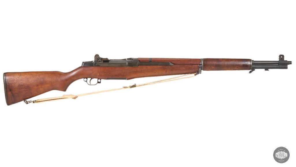 WWII Winchester M1 Garand Rifle 1943 Production w/ WRA GHD Cartouche, Lockbar Sights & Sling: Up for auction is an exceptional WWII-era Winchester M1 Garand rifle, produced in 1943 by Winchester Repeating Arms Company. This highly desirable example features all visible serialized parts of Winc