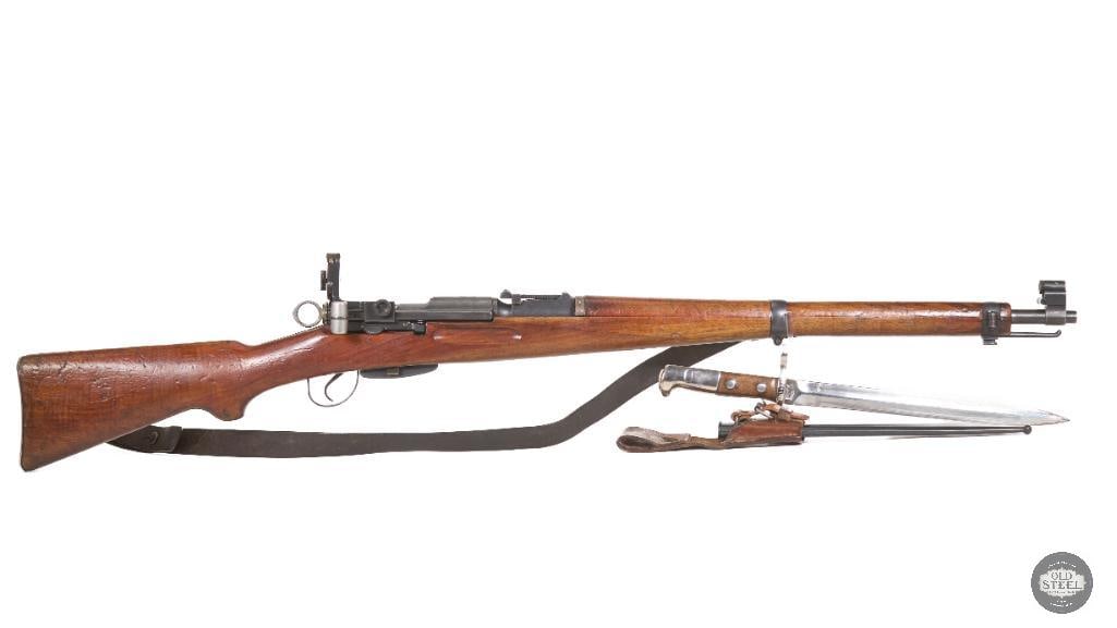 Swiss K31 Rifle 7.5x55mm Matching Numbers with Diopter Sights & Matching Bayonet W/ Nametag: Offered is an outstanding Swiss K31 straight-pull rifle chambered in 7.5x55mm Swiss, presented as a highly desirable collector's package with several premium accessories. All visible serial numbers