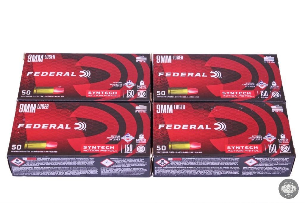 200 rounds of Federal 9mm, 150 grain: One lot of 200 rounds of Federal 9mm, 150 grain THIS ITEM IS AS PICTURED WITH NO FURTHER ATTACHMENTS. ALL SALES ARE FINAL. PLEASE REFER TO THE AUCTION