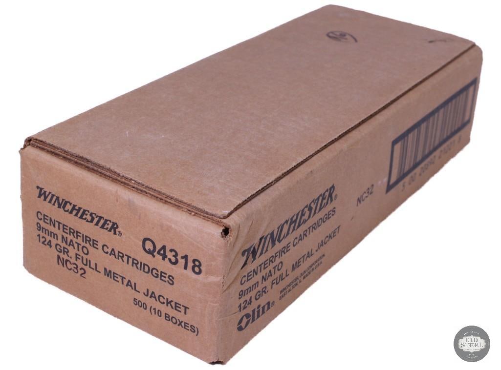 500 round sealed case of Winchester 9mm NATO, 124 grain FMJ: One lot of 500 round sealed case of Winchester 9mm NATO, 124 grain FMJ THIS ITEM IS AS PICTURED WITH NO FURTHER ATTACHMENTS. ALL SALES ARE FINAL. PLEA
