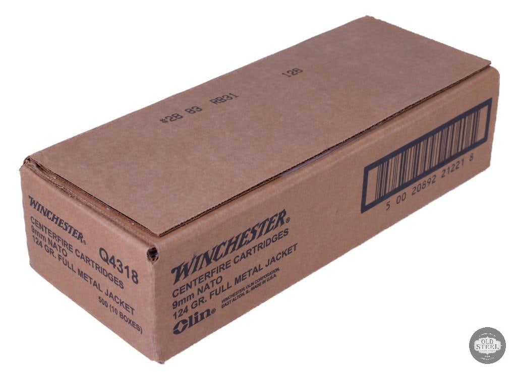 500 round sealed case of Winchester 9mm NATO, 124 grain FMJ: One lot of 500 round sealed case of Winchester 9mm NATO, 124 grain FMJ THIS ITEM IS AS PICTURED WITH NO FURTHER ATTACHMENTS. ALL SALES ARE FINAL. PLEA