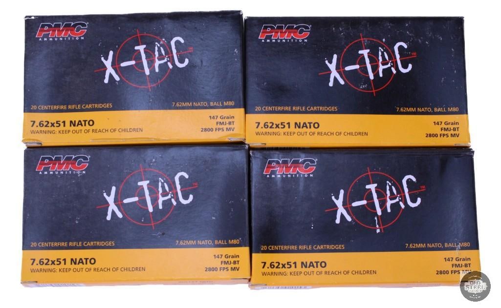 80 rounds of PMC X-TAC 7.62x51 NATO, M80, 147 Grain: One lot of 80 rounds of PMC X-TAC 7.62x51 NATO, M80, 147 Grain THIS ITEM IS AS PICTURED WITH NO FURTHER ATTACHMENTS. ALL SALES ARE FINAL. PLEASE REFER